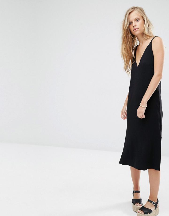 Pull & Bear V Front Midi Dress - Black
