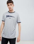 Asos Design Relaxed T-shirt With San Diego Text Print And Ringer - Gray