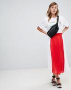 Monki Pleated Midi Skirt In Color Block - Multi