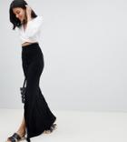 Asos Design Tall Maxi Skirt With Button Front And Split Detail - Black