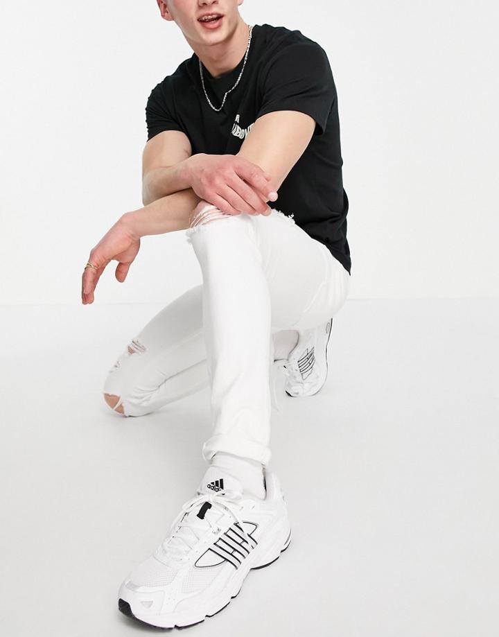 Jack & Jones Intelligence Liam Skinny Ripped Jeans In White