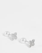 Asos Design Wedding Cufflinks With Crystals And Faux Pearl-silver