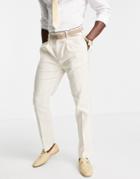 Asos Design Wedding Linen Mix Slim Suit Pants With Wide Stripe In Stone-neutral