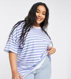 Asos Design Curve Oversized T-shirt In Blue And White Stripe-multi