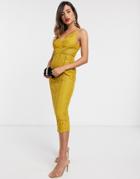 Asos Design Lace Midi Dress With Ladder Trim Detail-yellow