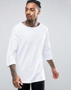 Asos Oversized 3/4 Sleeve T-shirt With Boat Neck In White - White
