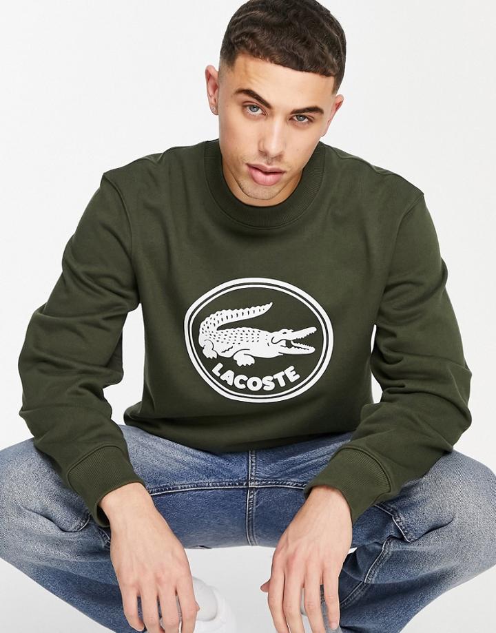 Lacoste Embroidered Circle Logo Sweatshirt In Khaki-green