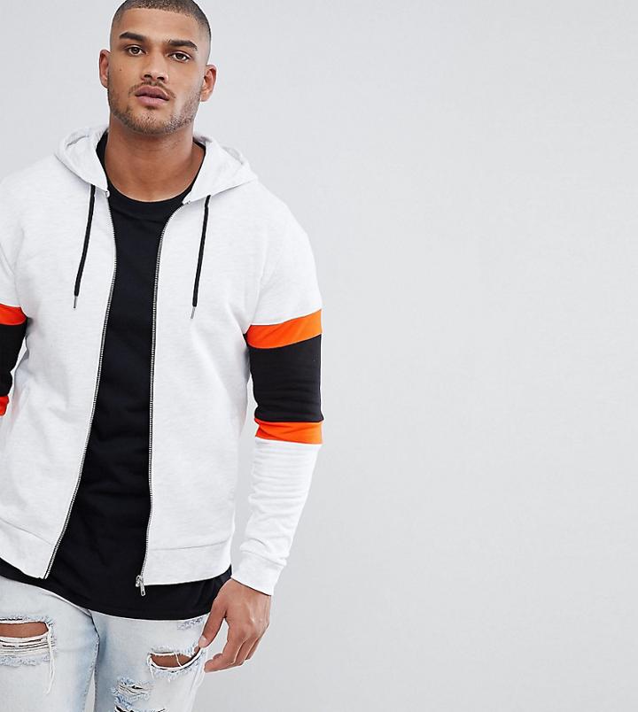 Asos Design Tall Zip Up Hoodie With Color Blocking - White