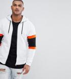 Asos Design Tall Zip Up Hoodie With Color Blocking - White