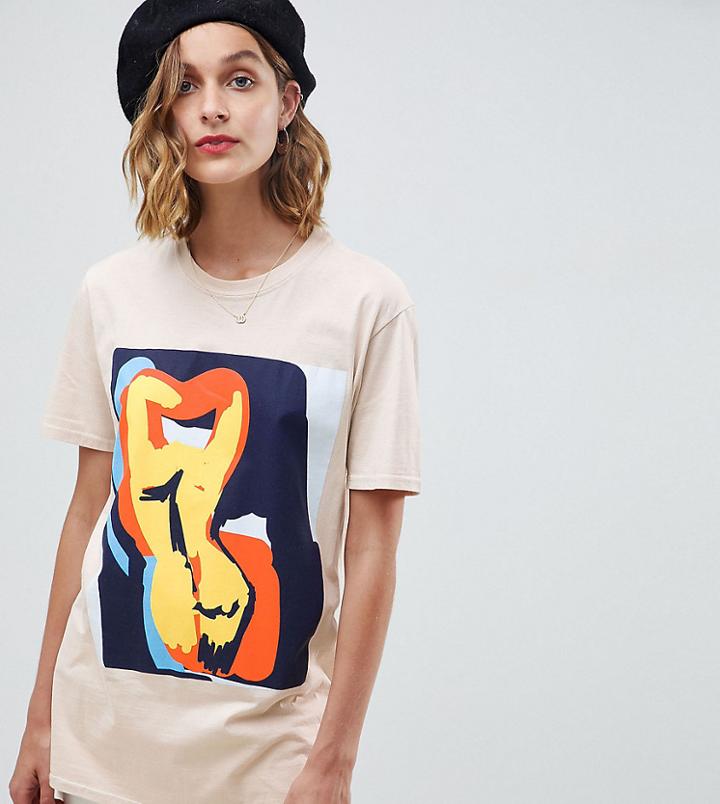 Reclaimed Vintage Inspired Abstract Print T-shirt In Sand - Cream