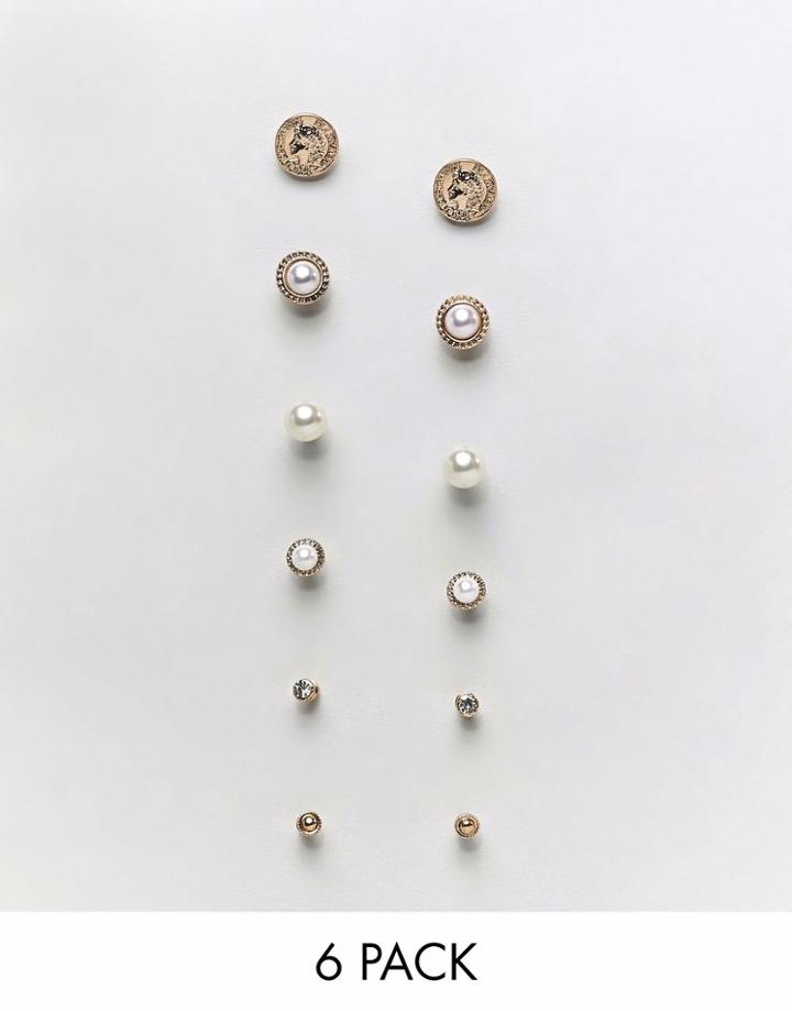 New Look 6 Pack Pearl Earrings - Gold