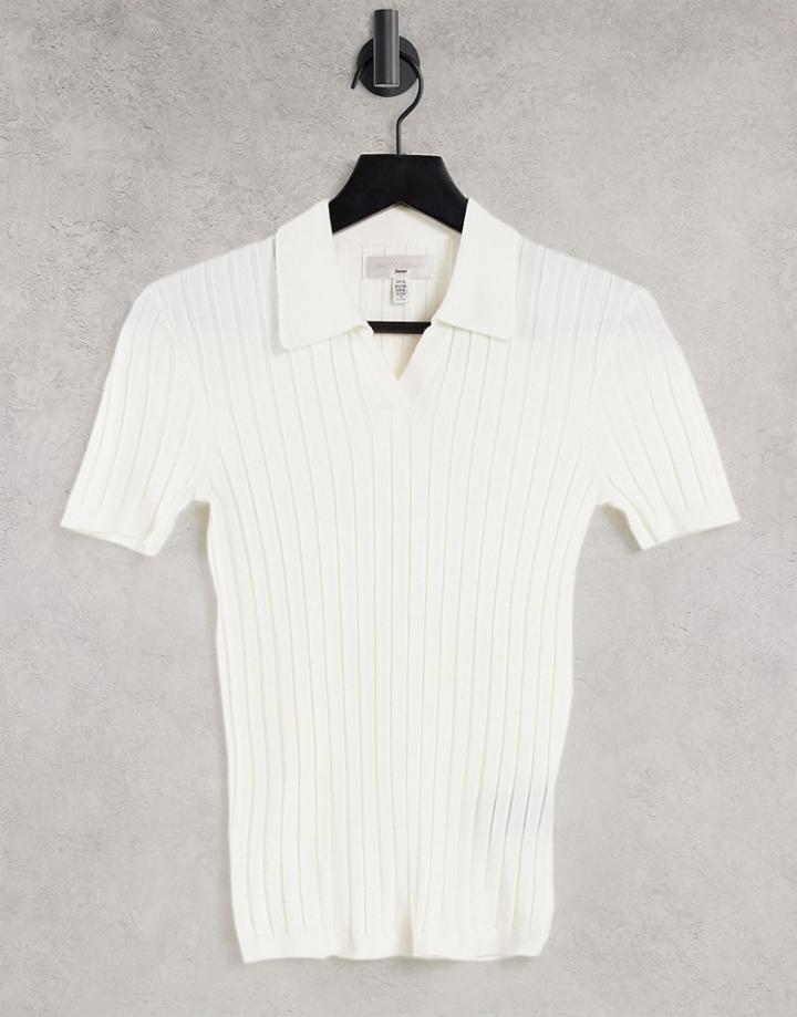 Gianni Feraud Knitted Collared Polo In Cream-white