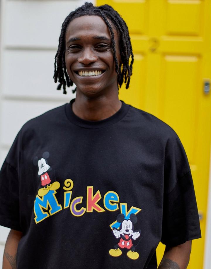 Asos Design Mickey Oversized T-shirt With Retro Print-black