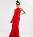 Chi Chi London Tall Cross Over Halter Neck Maxi Dress In Red