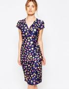 Uttam Boutique Leopard Print Slinky Jersey Wrap Dress - Navy