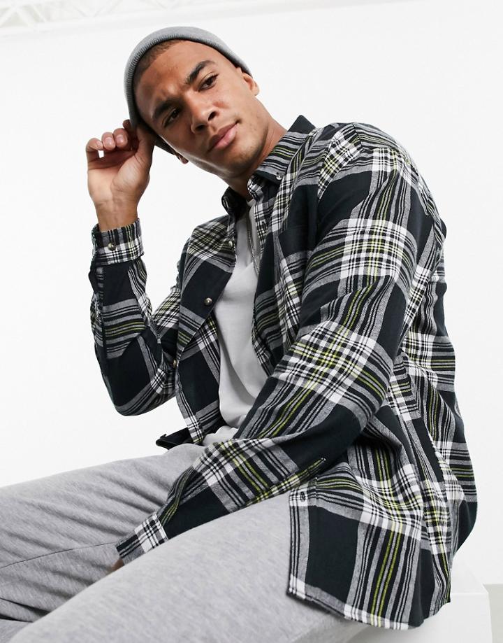 Asos Design 90s Oversized Black And Yellow Plaid Check Shirt