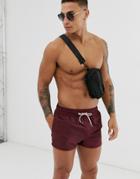 Asos Design Swim Shorts In Dark Burgundy Super Short Length-red