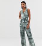 Mango Gingham Printed Jumpsuit In Green - Green