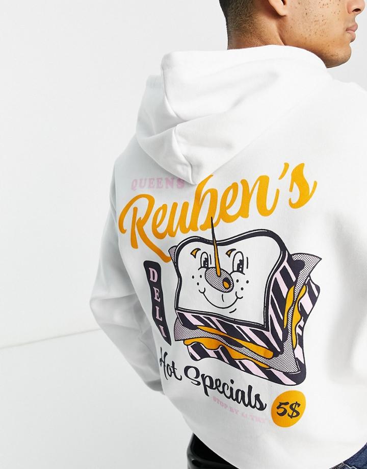Asos Design Oversized Hoodie In White With Cartoon Food Back Print
