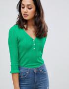 Miss Selfridge Lightweight Sweater With Button Front In Green - Green