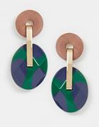 Asos Design Earrings With Open Wooden Circle And Resin Drop In Gold - Multi