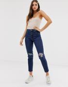 New Look Ripped Knee Skinny Jeans In Mid Blue - Blue