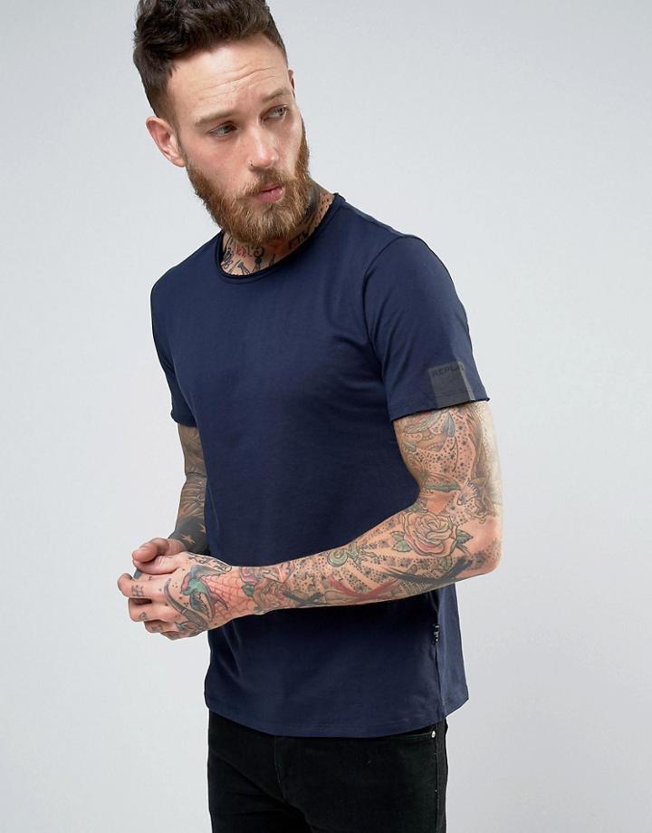 Replay Raw Edge Scoop Neck T-shirt - Navy