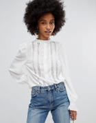 New Look High Neck Lace Insert Top - Cream