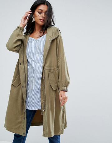 To Be Adored Irmena Parka With I Don't Believe Embroidered Back - Green