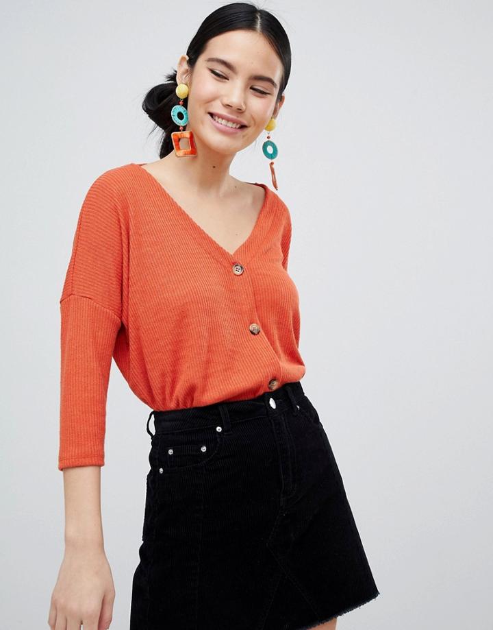 New Look Button Through Top In Orange - Orange