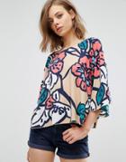 Traffic People Bold Print Bell Sleeve Top - Beige