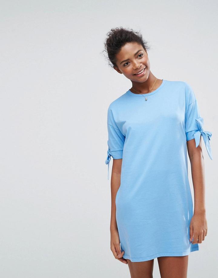 Asos T-shirt Dress With Bow Sleeve - Blue