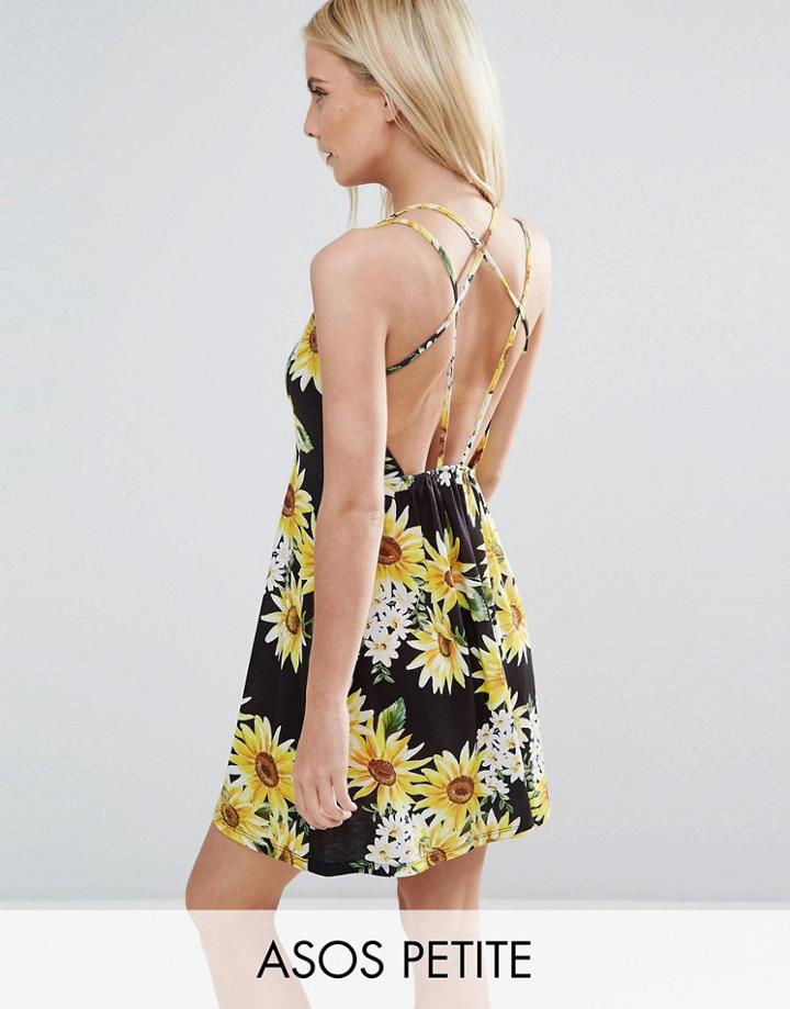 Asos Petite Sunflower Print Strappy Back A-line Sundress - Multi