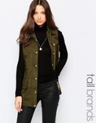 Brave Soul Tall Sleeveless Military Jacket - Khaki