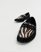 River Island Leather Loafers In Zebra Print-black
