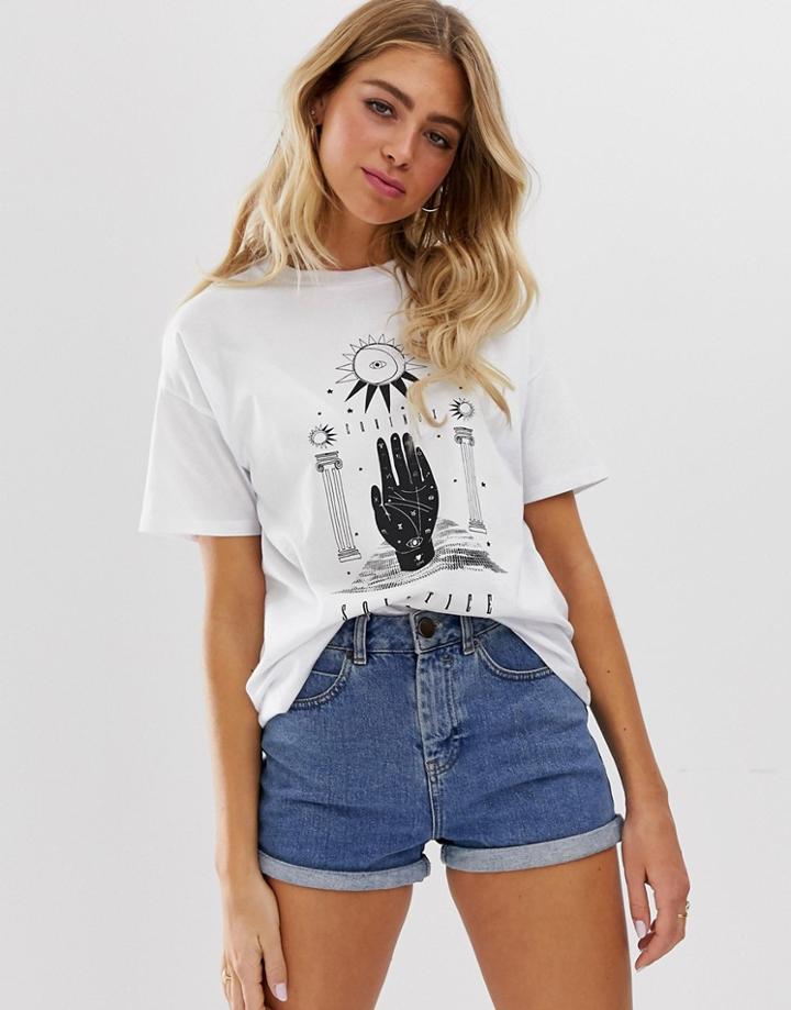 Asos Design Oversized T-shirt With Solstice Print - White