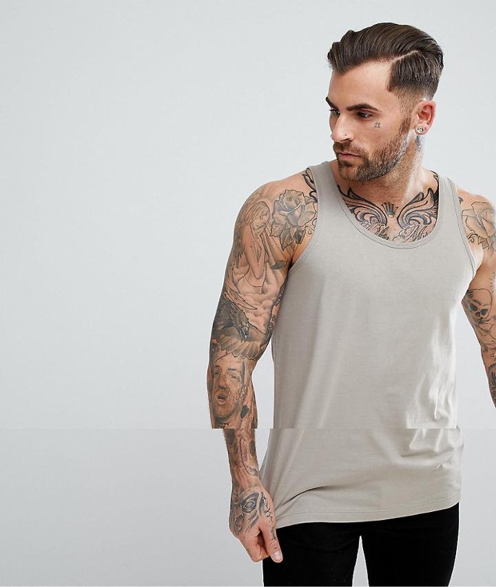Asos Longline Relaxed Tank In Beige - Beige