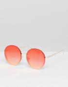 Jeepers Peepers Round Sunglasses With Orange Lens - Gold
