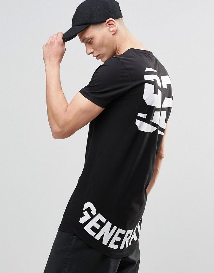 Asos Super Longline T-shirt With Curved Hem And Generation 92 Back Print - Black