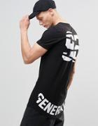 Asos Super Longline T-shirt With Curved Hem And Generation 92 Back Print - Black