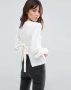 Asos Sweater With Frill Sleeve And Open Back - White