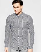 Farah Shirt With Gingham Check Slim Fit - Navy