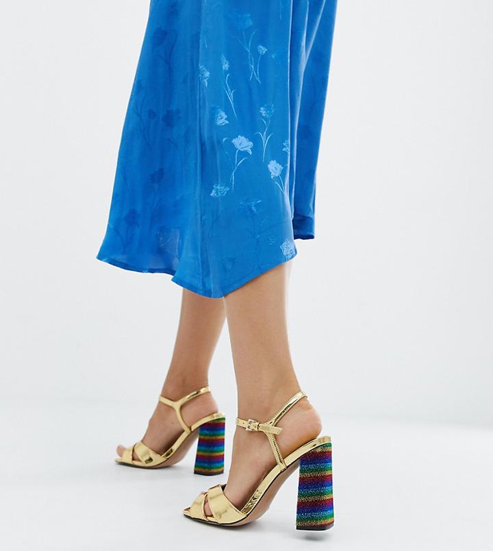 Asos Design Wide Fit Wisdom Rainbow Block Heeled Sandals - Gold