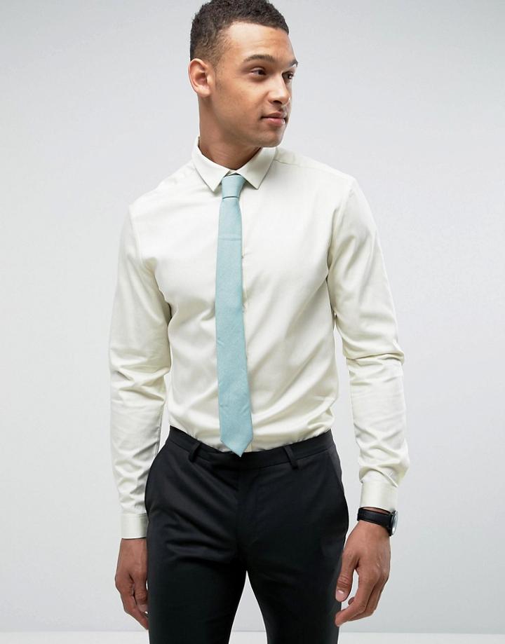 Asos Wedding Slim Fit Sateen Shirt In Yellow - Yellow