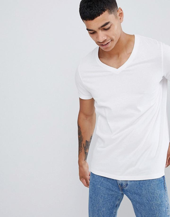 Asos Design T-shirt With V Neck In White - White