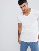 Asos Design T-shirt With V Neck In White - White