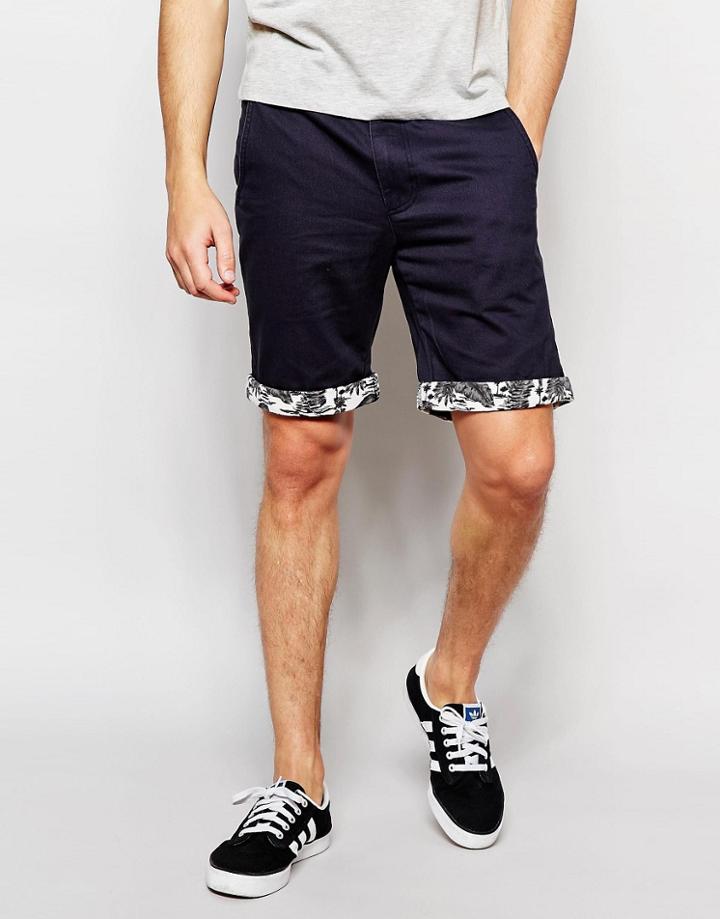 D-struct Hawaiian Turn Up Shorts - Navy