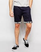 D-struct Hawaiian Turn Up Shorts - Navy