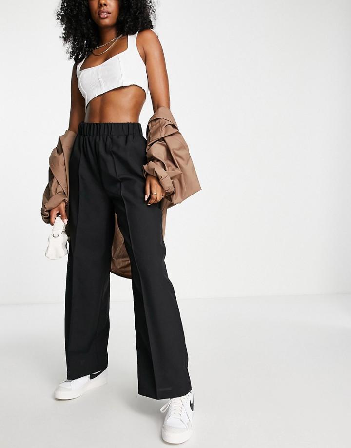 Asos Design Elastic Waist Tailored Pants In Black