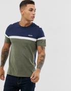 Jack & Jones Core Cut & Sew Color Block T-shirt In Green